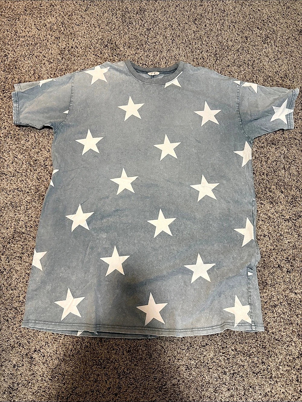 Easel Star Print Mineral Wash Pocket Midi T-Shirt Dress